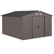 Casetta da Giardino con 2 Porte Scorrevoli e 4 Prese d'Aria in Acciaio, 322x277x192 cm, Marrone
