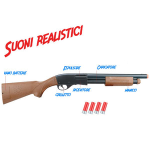 Fucile a Pompa Pistola da Caccia Giocattolo Bambini Effetti Sonori e 4 Munizioni