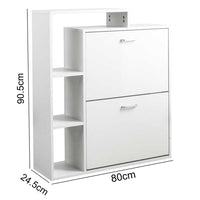 Scarpiera 2 Ante Doppia Profondita + Scaffale Libreria 4 Ripiani Bianco 80x24x90