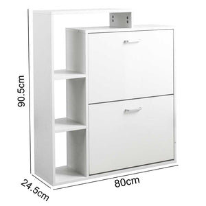 Scarpiera 2 Ante Doppia Profondita + Scaffale Libreria 4 Ripiani Bianco 80x24x90