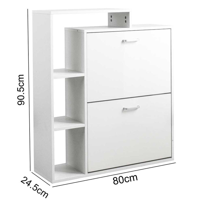 Scarpiera 2 Ante Doppia Profondita + Scaffale Libreria 4 Ripiani Bianco 80x24x90