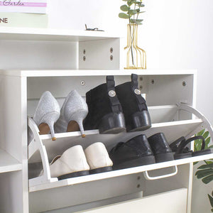 Scarpiera 2 Ante Doppia Profondita + Scaffale Libreria 4 Ripiani Bianco 80x24x90