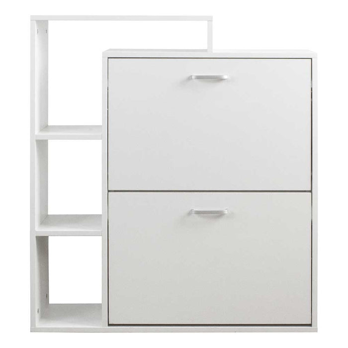 Scarpiera 2 Ante Doppia Profondita + Scaffale Libreria 4 Ripiani Bianco 80x24x90
