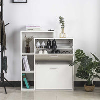 Scarpiera 2 Ante Doppia Profondita + Scaffale Libreria 4 Ripiani Bianco 80x24x90