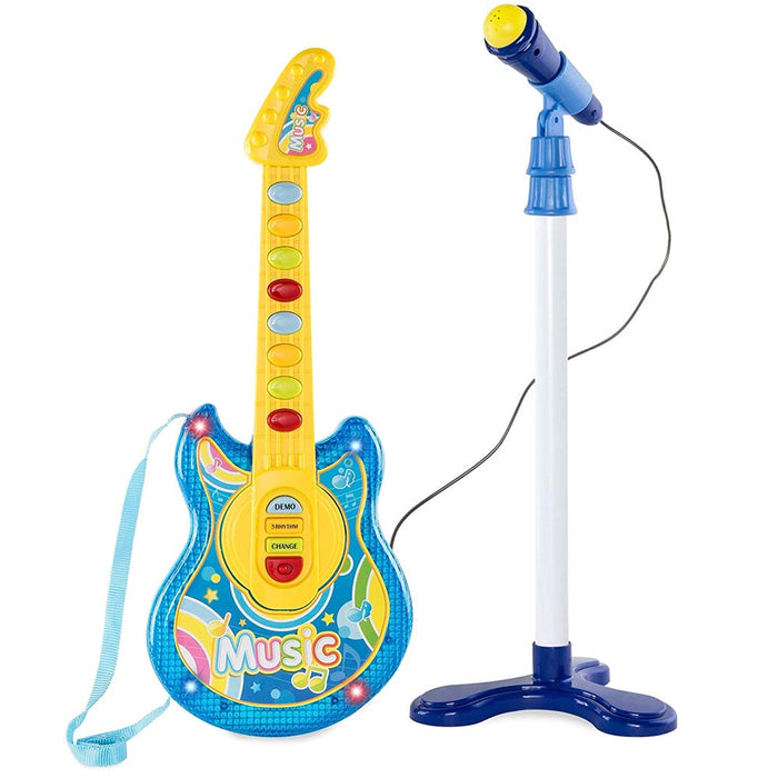 Chitarra Elettrica con Microfono Karaoke Giocattolo Bambini con Luci Attacco Aux