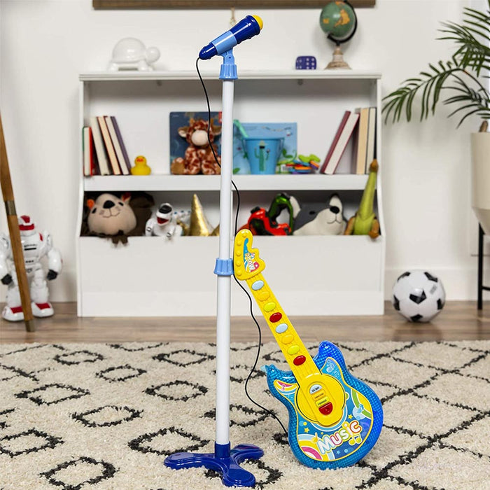 Chitarra Elettrica con Microfono Karaoke Giocattolo Bambini con Luci Attacco Aux
