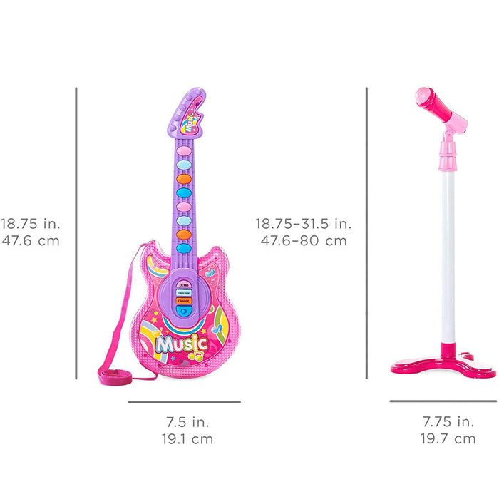 Chitarra Elettrica + Microfono Karaoke Giocattolo Bambini Luci Attacco Aux Rosa
