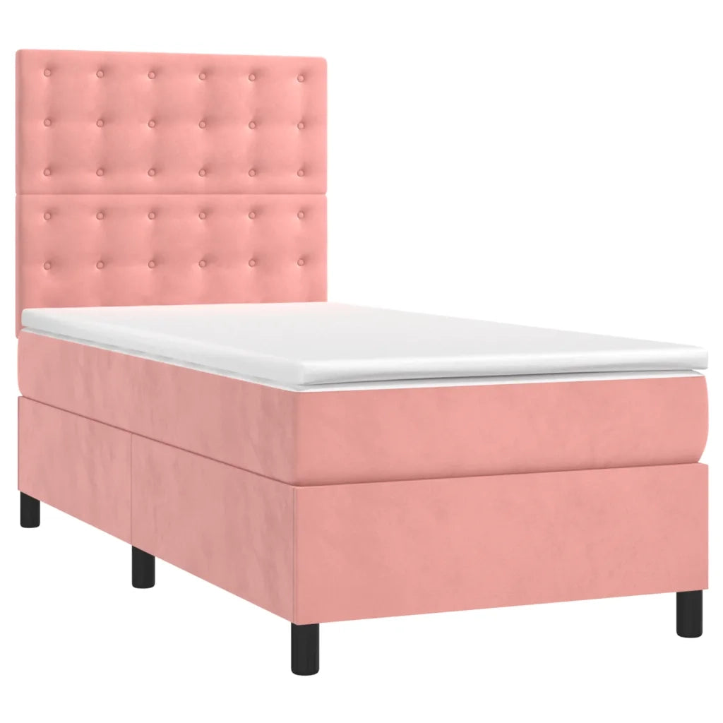 Letto a Molle con Materasso e LED Rosa 90x190 cm in Velluto 3136340