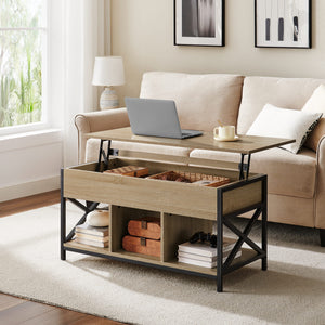 Tavolino da caffè Valora - Rovere Sonoma con piano estensibile e contenitore