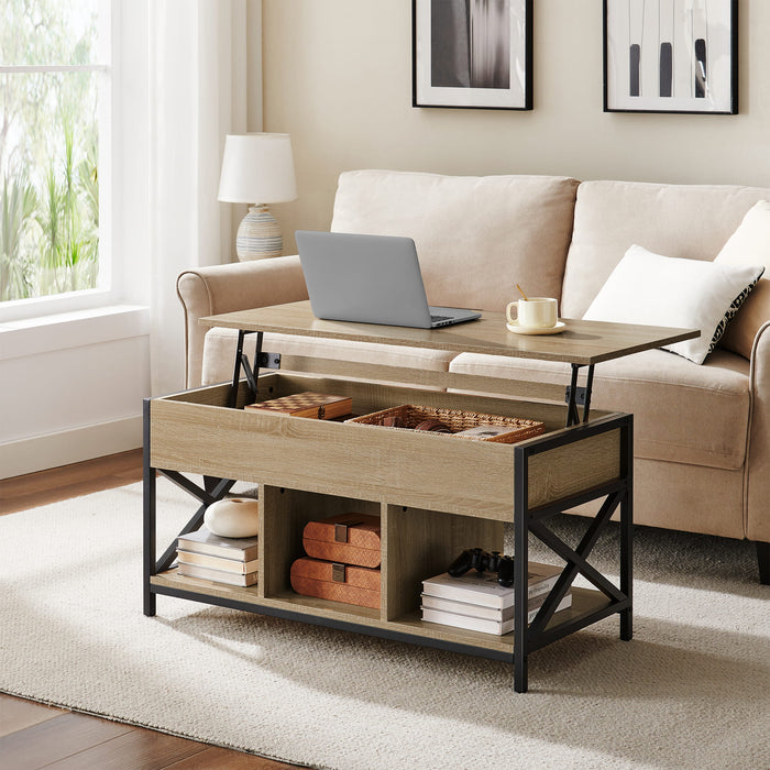 Tavolino da caffè Valora - Rovere Sonoma con piano estensibile e contenitore