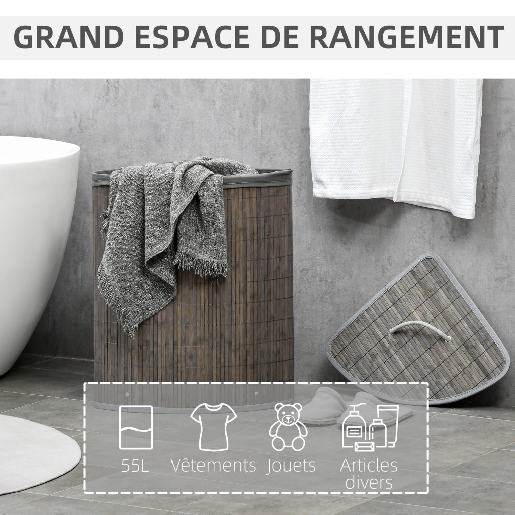 Panier ¨¤ Linge in Bamb¨´ Angolare con Coperchio e Sacchetto ¨C zephmum ¨C Naturale 38x38x57