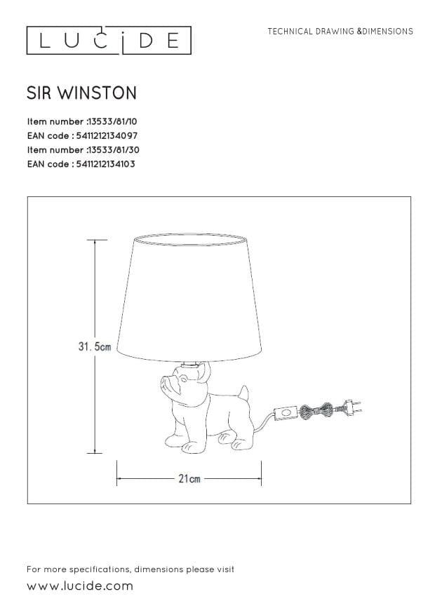 Lampada da tavolo Lucide Sir Winston nera E14 40W IP20