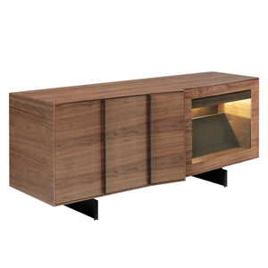Credenza in noce e acciaio nero con illuminazione interna