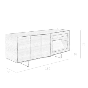 Credenza in noce e acciaio nero con illuminazione interna