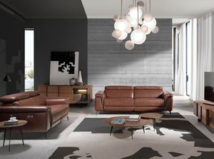 Credenza in noce e acciaio nero con illuminazione interna