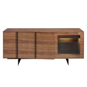 Credenza in noce e acciaio nero con illuminazione interna