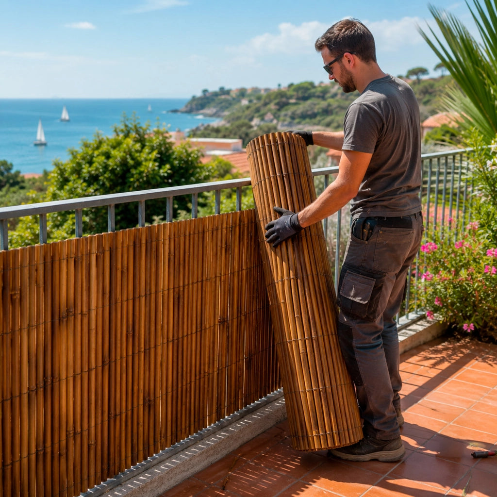 Arella In Bamboo Carbonizzato Ø 20-30 mm Recinzione Frangivista Ombreggiante Per Giardino Balcone Terrazzo Privacy Esterno Naturale
