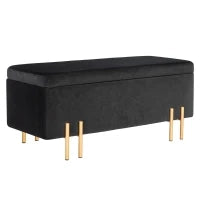 Pouf letto con spazio di archiviazione, Metallo, Legno di Gomma, Schiuma, 100 x 40 x 42 cm, Nero