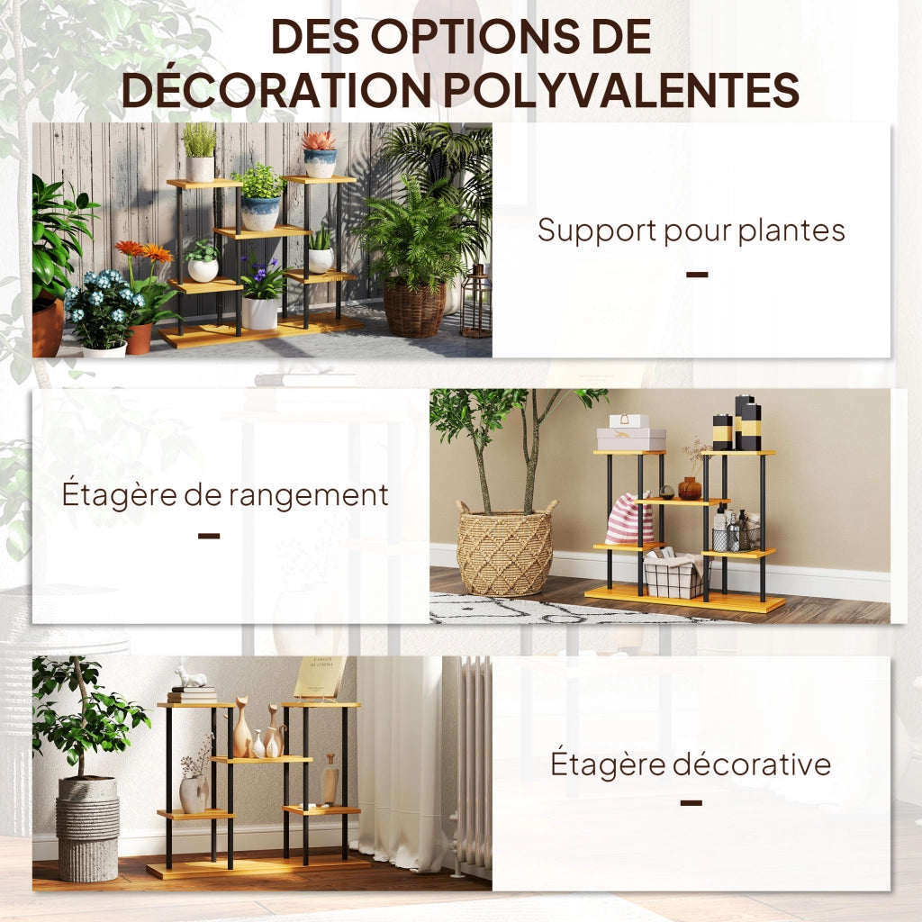 Supporto per piante interno ¨C scaffale per piante a 6 livelli ¨C zephmum ¨C legno massello telaio in acciaio 80x24x61.5 cm
