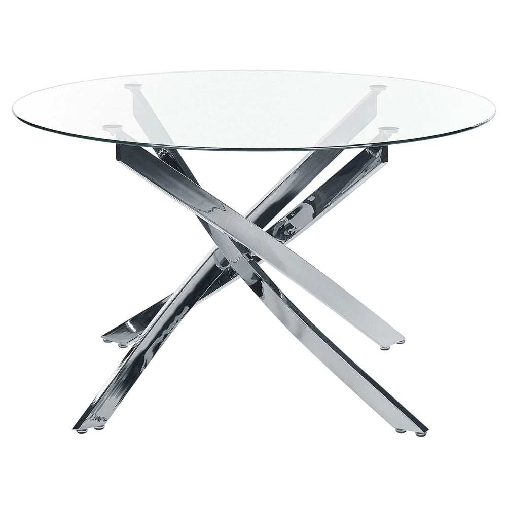 Tavolo da pranzo rotondo piano in vetro temperato gambe in argento ⌀ 120 elegante glamour
