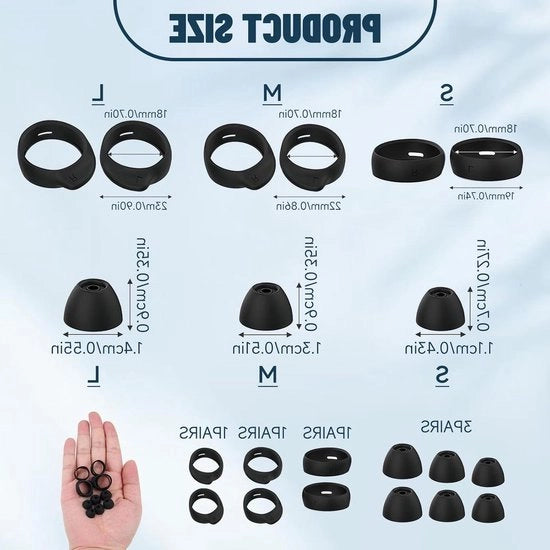 Set di 12 ganci antiscivolo in silicone per Samsung Galaxy Buds SM-R170 e Galaxy Buds+ SM-R175 nero con tasca di stoccaggio.