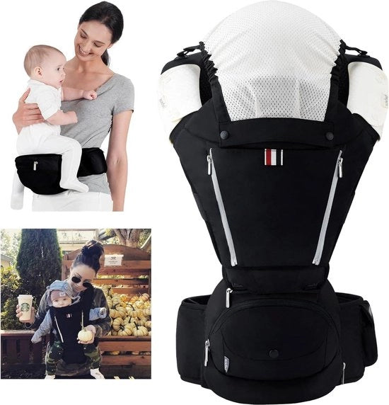 Sacca per bambini 6 in 1 0-36 mesi 100% cotone Sacca imbattibile con 3 accessori per capelli - Nero Sacca per bambini
