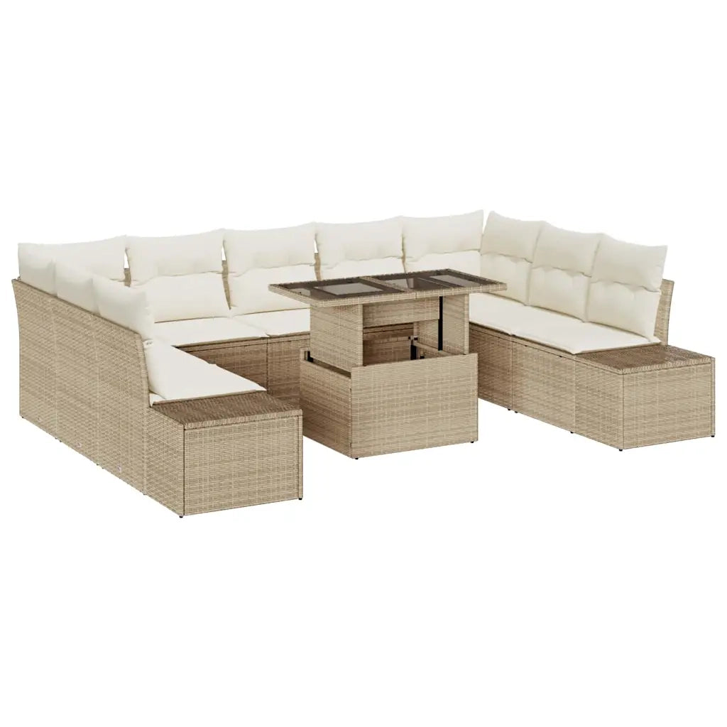 Set Divano da Giardino 10 pcs Beige e Crema polyrattan
