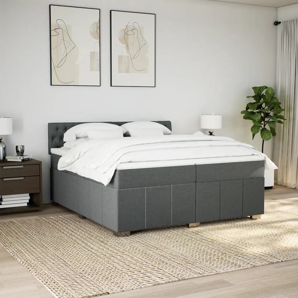 Giroletto a Molle con Materasso Grigio Scuro 200x200 cm Tessuto