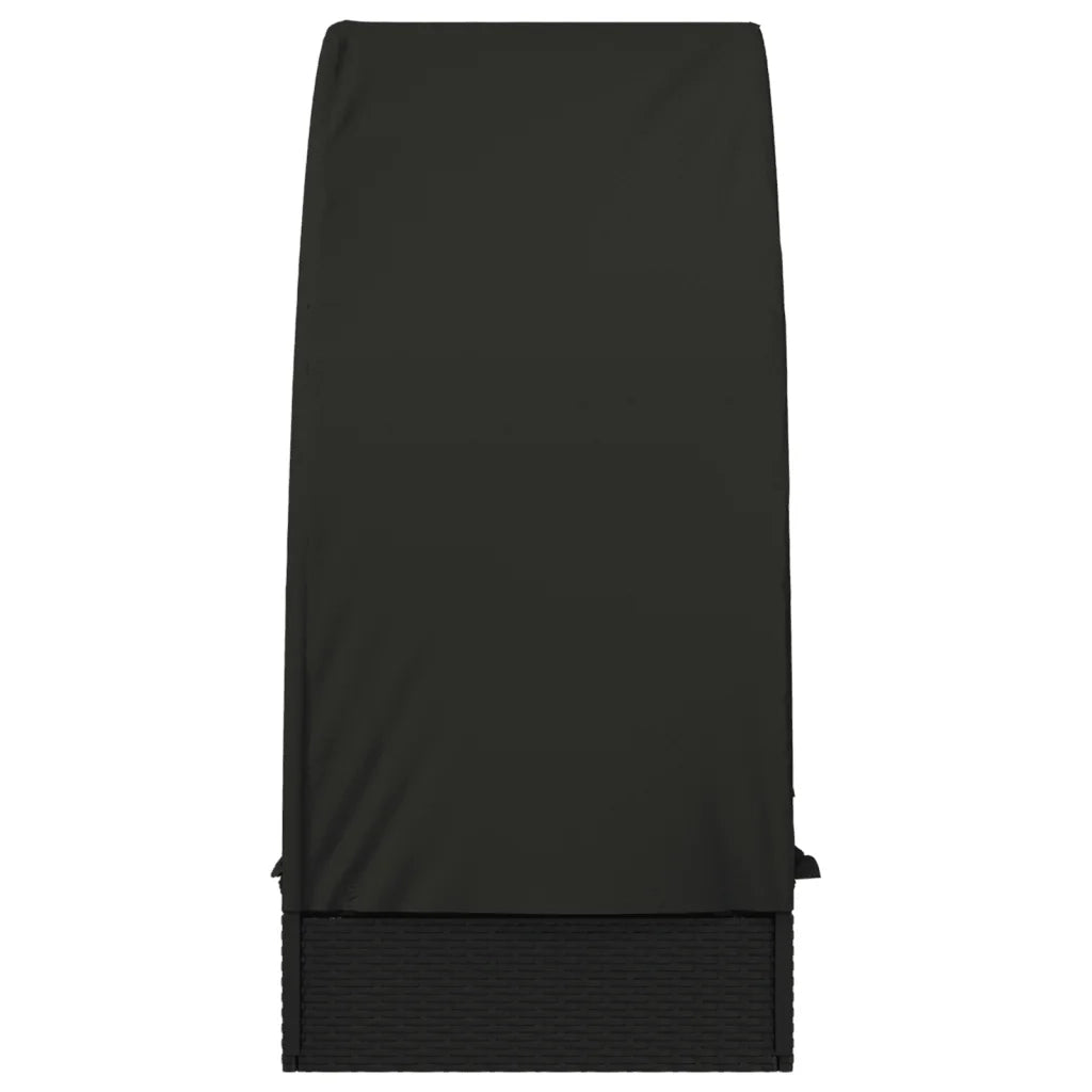 Lettino con Tetto Rotondo Nero 211x57x140 cm Polyrattan 319644