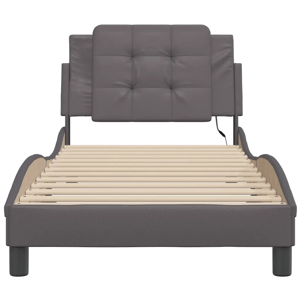 Letto singolo | Letto per adulti | Giroletto con LED senza Materasso Zadar Grigio 90x190 cm