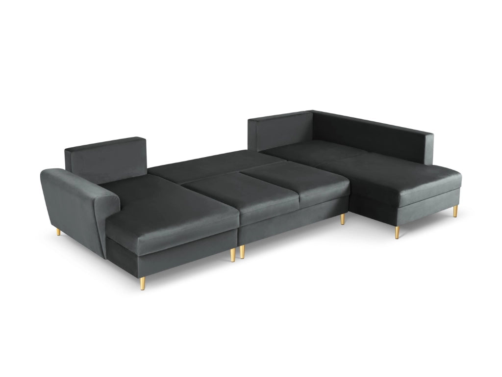 Cosmopolitan Design - Divano panoramico convertibile destro con contenitore "Kyoto" 7 posti in velluto grigio scuro 