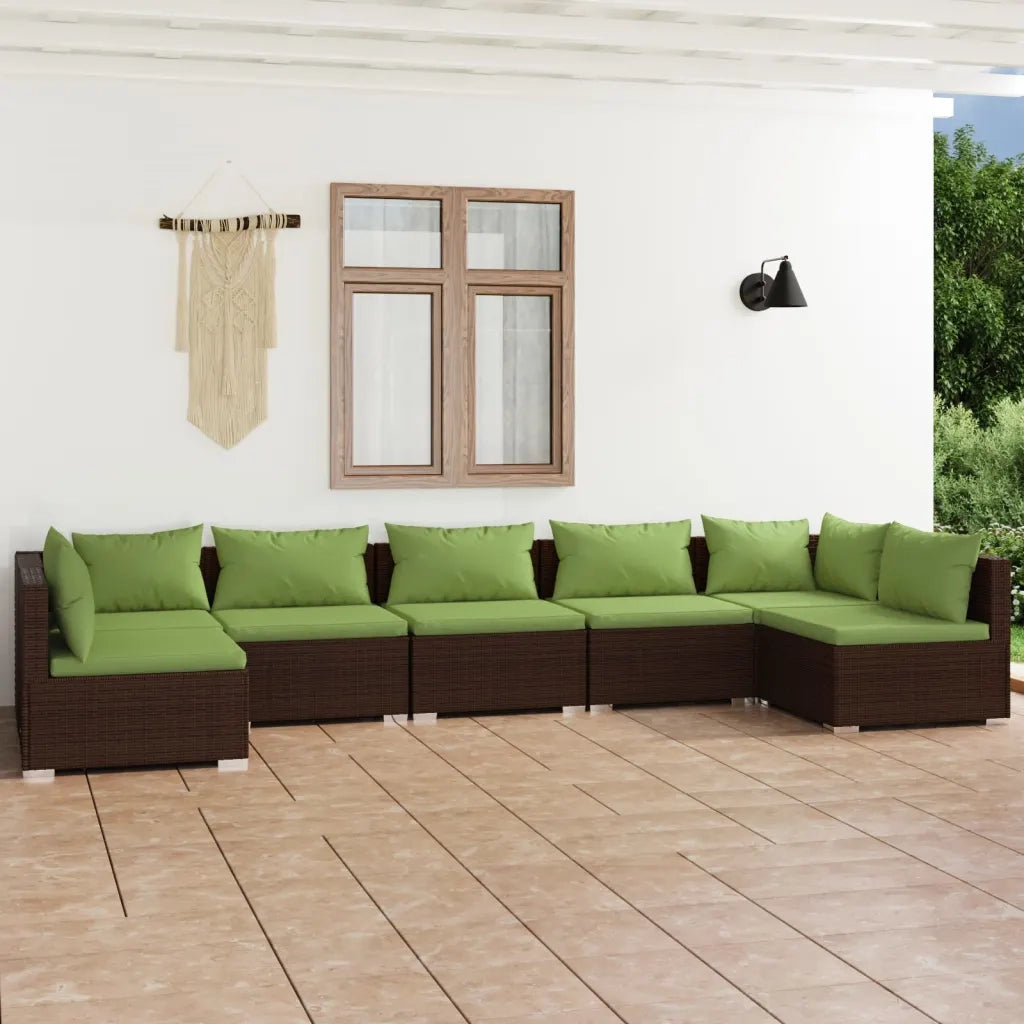 Set Divani da Giardino 7 pz con Cuscini in Polyrattan Marrone cod mxl 35901