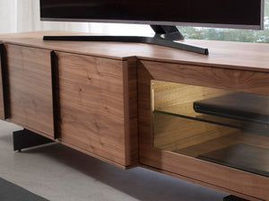 Mobile TV in noce e acciaio nero con illuminazione interna