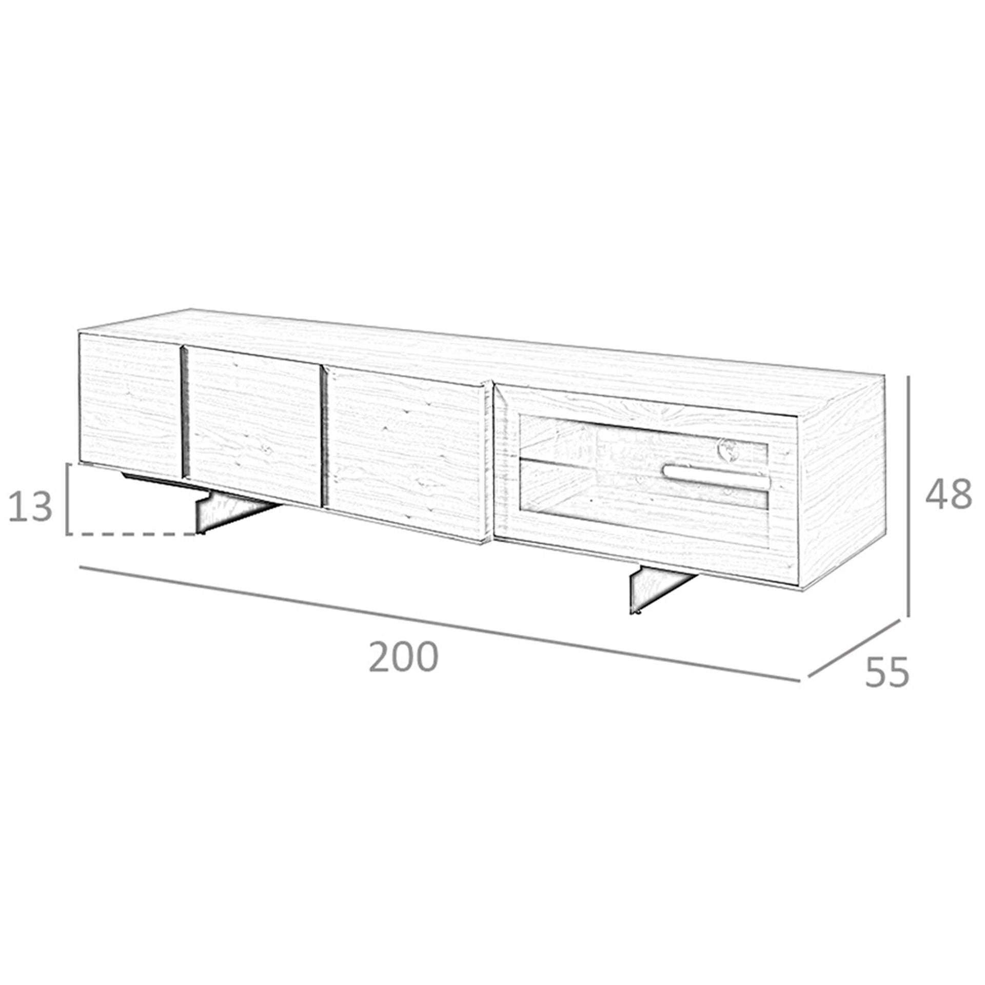 Mobile TV in noce e acciaio nero con illuminazione interna