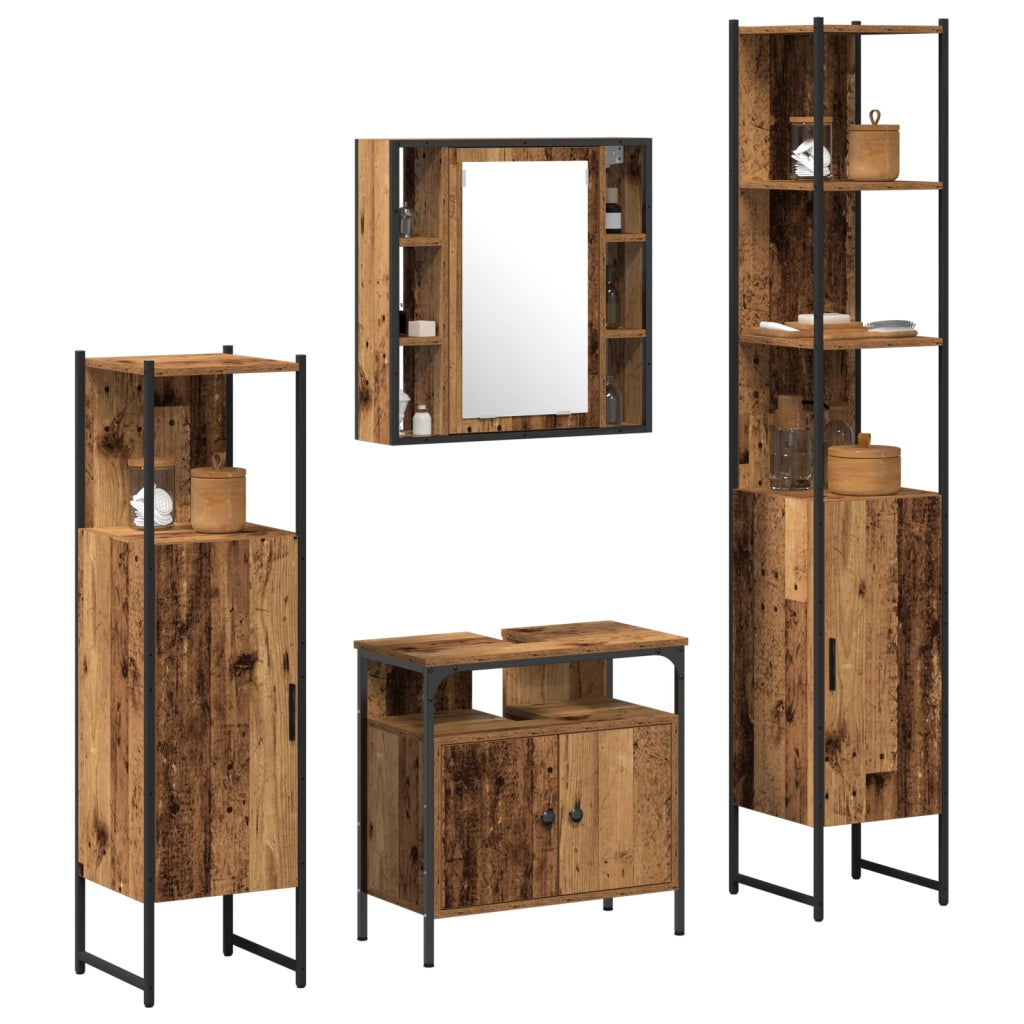Set di mobili da bagno 4 pezzi in legno vecchio e legno ingegnerizzato