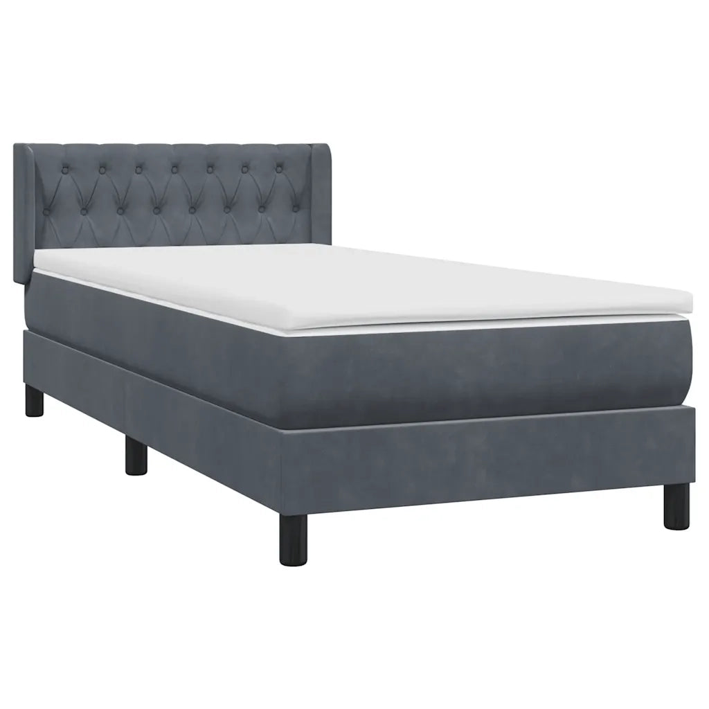 Giroletto a Molle con Materasso Grigio Scuro 90x220 cm Velluto