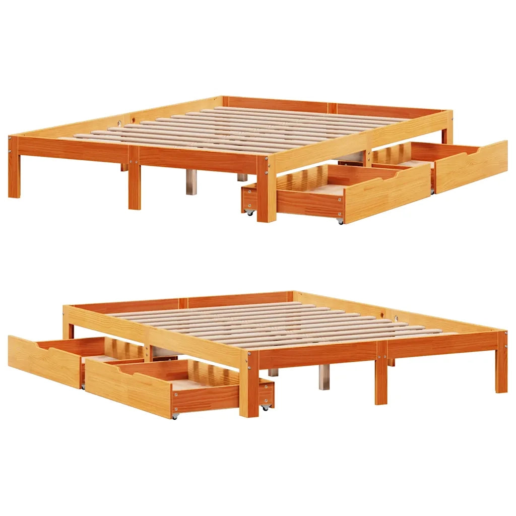 Giroletto Cassetti Marrone Cera 140x190 cm Legno Massello Pino 3301962