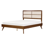 Letto 160 x 200 cm in legno di frassino scuro e MDF beige chiaro con rete a doghe e testiera imbottita dal design moderno