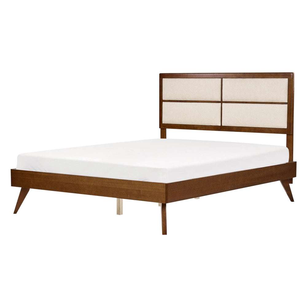 Letto 160 x 200 cm in legno di frassino scuro e MDF beige chiaro con rete a doghe e testiera imbottita dal design moderno