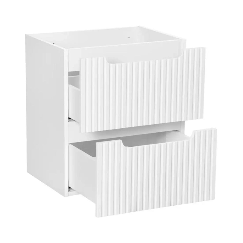 Set da bagno VANO bianco 50cm: mobile sottolavabo con cassetti + top per lavabo bianco + lavabo rettangolare da appoggio