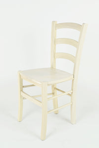 Sedia Venice Tommychairs, robusta struttura in legno di faggio verniciata in anilina bianca e seduta in legno