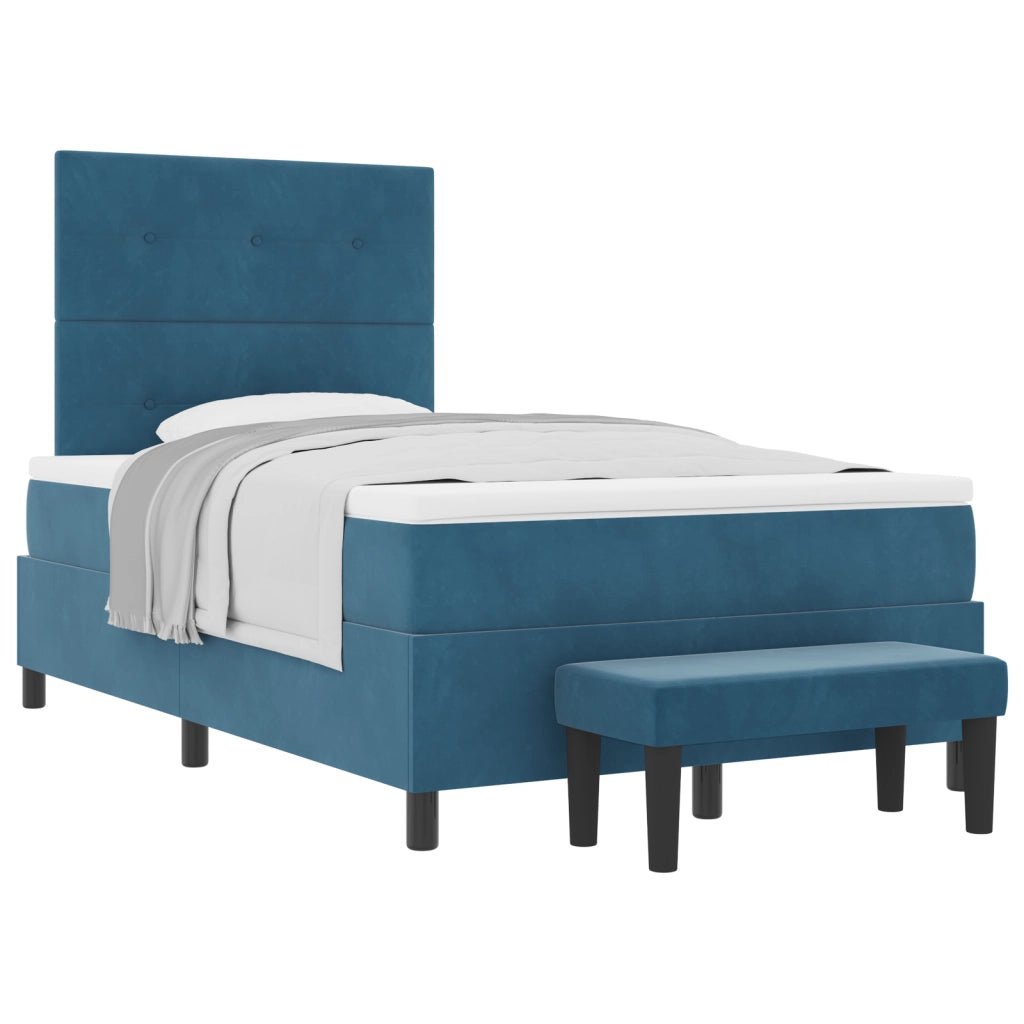 Letto a Box Spring con Materasso e Panchina Blu Scuro 120x190 cm Velluto