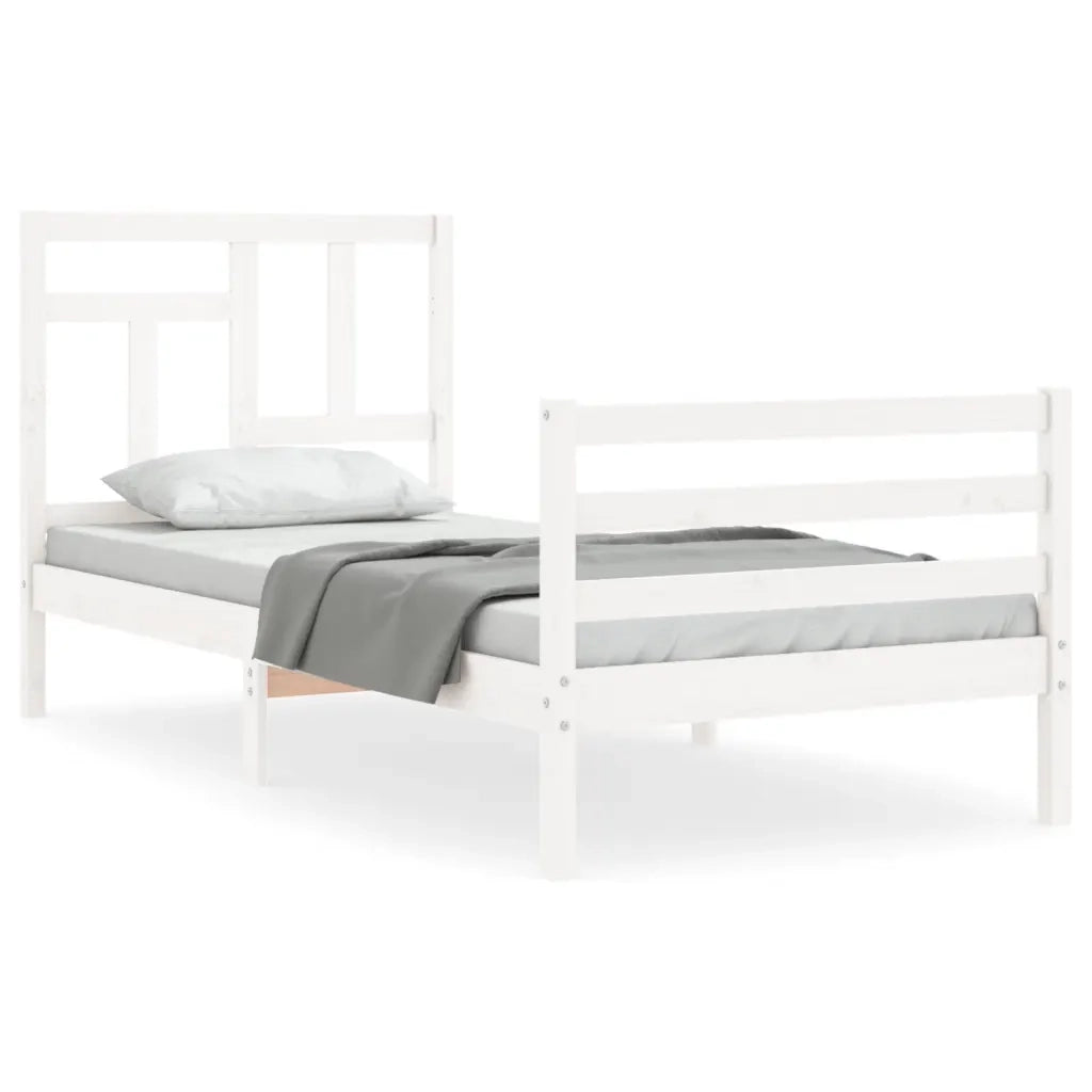Giroletto con Testiera-Struttura Letto con testiera Bianco Single in Legno Massello 588154