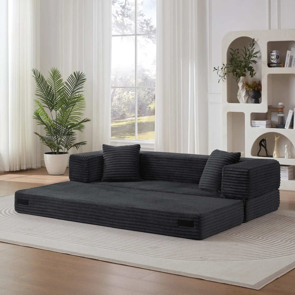 Divano letto in schiuma con Funzione letto e Tessuto a coste, Grigio scuro