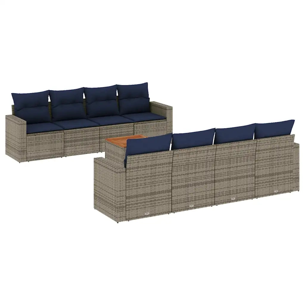 Set Divani da Giardino 9 pz con Cuscini Grigio in Polyrattan