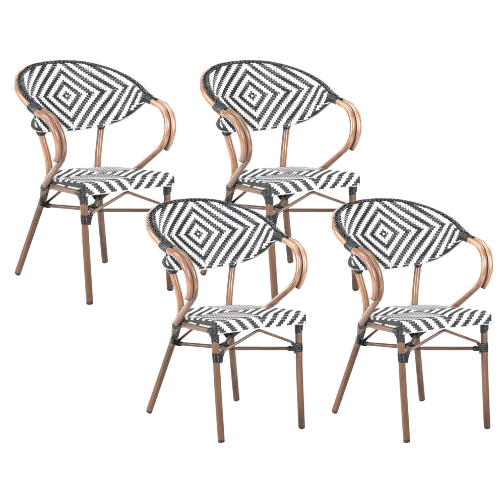 Set da pranzo da giardino a 4 posti in rattan marrone scuro e alluminio Bianco e nero struttura in alluminio