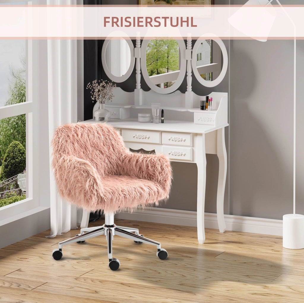 Sedia da ufficio rosa in ecopelliccia, altezza regolabile