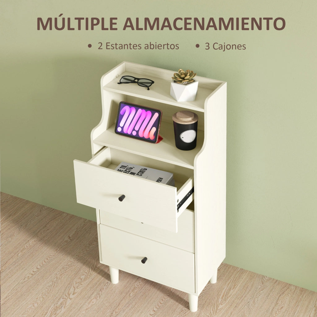 Cassettiera 3 Cassetti 2 Ripiani Aperti Moderna ¨C zephmum ¨C Bianco Veteado 47x29x95cm