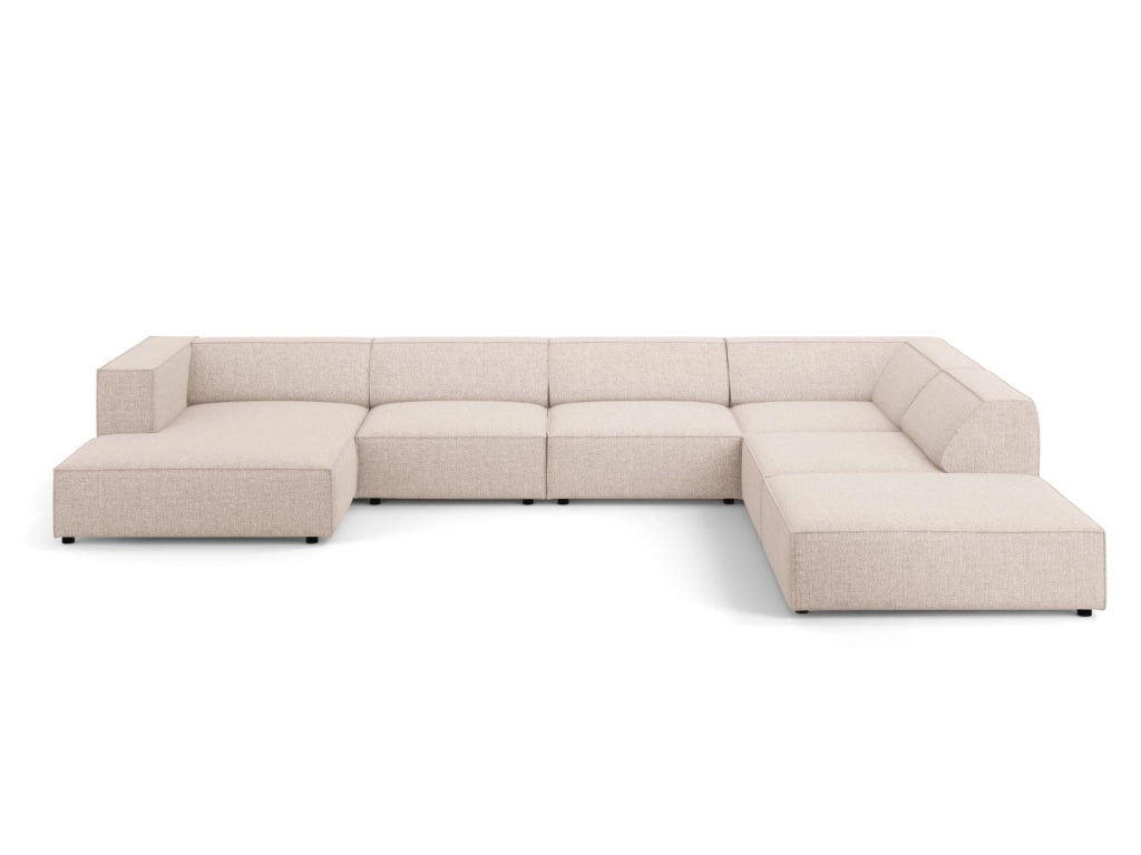Cosmopolitan Design - Divano panoramico destro "Arendal" 7 posti in ciniglia beige 