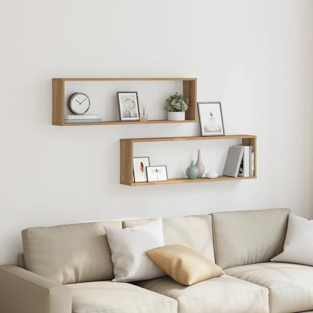 2 pz Mensole Parete | Mensola sospesa a Cubo Artigianale 100x15x30 cm Truciolato